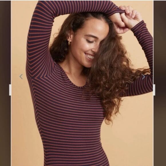 Marine Layer Lexi Rib Long Sleeve Navy Striped Midi Dress Women’s Size Small - Picture 8 of 8